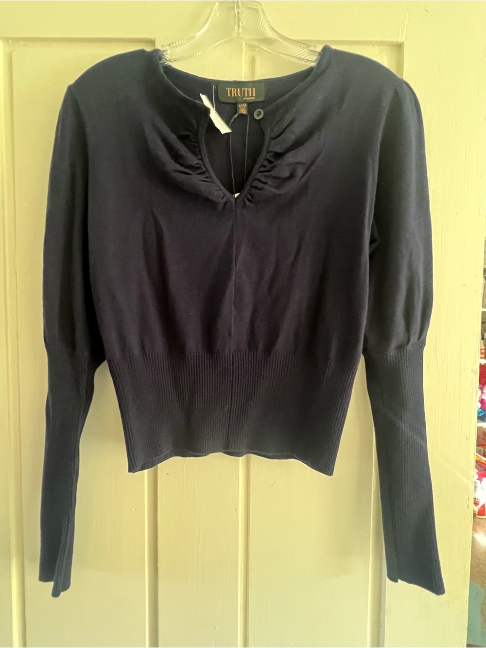 TRUTH Navy V-Notch Ribbed Hem Long-Sleeve Sweater